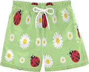 [RPLIFE] Boys Swim Shorts, Anti Chafe Swim Trunks Boys 2 T, Cute Ladybirds Daisies Green