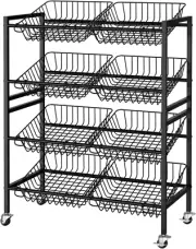 Kitchen Storage Cart,4 Tier Metal Fruit Pantry Storage w/ Stackable Wire Basket