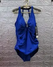 New Miraclesuit Bling One Piece Swimsuit Halter Slimming Classic Sz. 16
