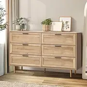 Oikiture Chest of Drawers with 6 Storage Cabinet Tallboy Natural