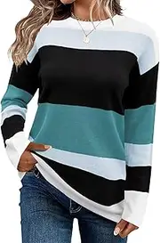 [FEKOAFE] Women's 2023 Fall Cute Striped Sweaters Crew Neck Long Sleeve Pullover Sweaters