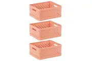 3x Vigar Compact 3.3L Plastic Foldable Crate Home Basket Storage Sunrise Orange