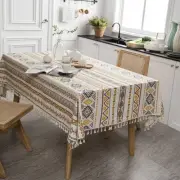 Boho Rectangle Tablecloth Cotton Linen Waterproof Table Cloth Wrinkle Farmhou...