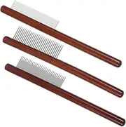 Compact Dog Grooming Comb Kit Includes Wooden Comb Metal Teeth Hair Detangler Portable for Dogs Cats Small Animals
