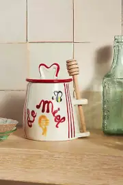 Anthropologie Harlie Brown Studio Stoneware Honey Jar Handpainted New