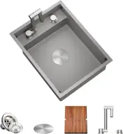 TORVA RV Kitchen Sink 16 x 21 x 7 Inch Undermount Bar Sink 16 Gauge Grey