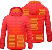 [LOJALS] Heated Jackets, USB Electric Heating Unisex Hooded Jacket, 3 Heating Settings, Washable, 8 Zone Heating Plate Outdoor Winter Coat Warm Clothing,Breathable, Waterproof, Ultra-Light, Warm,Red-M