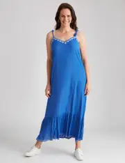 [Millers] Millers Crinkle Embroidered Maxi Dress - Size 14 - Womens - COBALT 14 COBALT