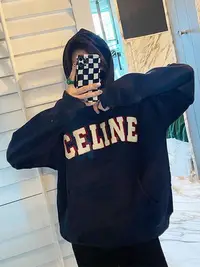 在飛比找Yahoo!奇摩拍賣優惠-【小鹿甄選】CELINE 毛巾刺繡字母加絨連帽衛衣女2222