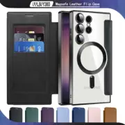 For Samsung S25 S24 S23 S22 Ultra Plus Case magsafe Leather Wallet Flip Cover