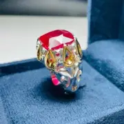 Natural Big Real Ruby Ring Elegant Frame Ruby For Men Sterling Silver 925