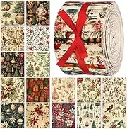 Fanfanwin 40 Pcs Vintage Christmas Quilting Fabric Jelly Fabric Squares Patchwork Roll 2.56 Inch Rustic Precut Santa Claus Snowman Snowflake Fabric Strips for Xmas Craft Sewing DIY