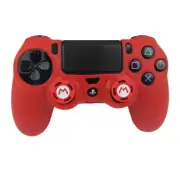 Silicone Grip Red Shell Cover + 2 Multi Thumb Grips For PS4 Controller