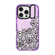 iPhone 16 Pro Impact Ring Stand Case MagSafe Compatible SKULL PARTY, B&W SKULLS HALLOWEEN SPOOKY CREEPY TRANSPARENT