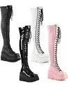 Pleaser Demonia 4 1/2 Inch Wedge Platform Lace-Up Thigh-High Boot, Outside Zip