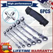 6Pcs Double-Head Movable Ratchet Wrench Flex-Head Extra Long Heavy Duty Spanner
