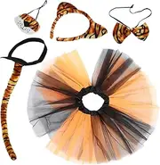 TEMPNAP Halloween Tiger Costume Plush Animal Ears Headband Tail Tutu Skirt for Animal Parties Themed Events