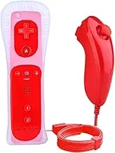 Gesture Controller and Nunchuck with Silicone Case and Wrist Straps Remote Game Controller for Wii Console - red