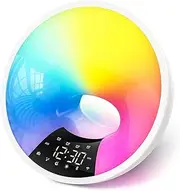 LED Night Light with Ambient Lighting, Smart Sunrise Alarm Clock with Bluetooth, with APP/Voice Control, 7 Alarm/Snooze Tones, 4 Clocks, FM Radio for Bedroom Office Kids Adults