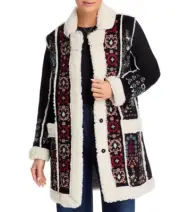 Johnny Was Lori Faux Shearling Embroidered Jacket Coat Boho Chic Black XL ~NWT