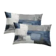 2PC Lumbar Decor Throw Pillow Covers Blue and Grey Cushions Rectangle 12" x 20"