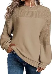 [NAVYN] Women's Fall Winter Crew Neck Long Sleeve Christmas Knitted Sweaters Loose Thermal Knit Pullovers Tops Womens Clothes(Khaki,M/Medium)