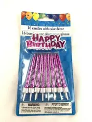 NEW Metallic Pink Happy Birthday Candles 16 Candles with Cake Topper