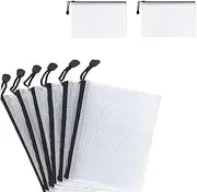 8 Pcs Zip File Bags, Transparent Mesh Zip Pen Pouch, A6 Size Zipper Bag, Waterproof Plastic Document Pouch, Multipurpose for Travel Storage, School Supplies, Office Appliances and Home Organize