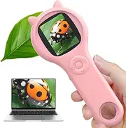 Ashfly Kids Microscope - Portable Handheld Digital 1080P HD with 200x Magnification & LED Light, Pink