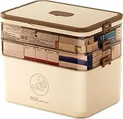 Medicine Storage Box 3-Tier Portable PP First Aid Storage Box with Sealing Buckle & Dual Trays Partitioned Medicine Organizer for Family, Office and Travel, Brown, First Aid