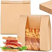 30 Pcs Large Bread Bags for Homemade Bread, Reusable Sourdough Bread Bags with Tin Tie Tab, Paper Bread Bags with Window for Baking Food Packaging Storage (Brown, 12.5 * 8.2 * 3.9)