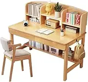 Kids Desk and Chair Set, Wooden Children Study Desk with Drawers and Storage Shelves, Suitable for Reading, Drawing and Learning (Color : Brown)