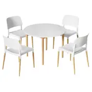 Dining Table and 4 Chairs Set White Wood