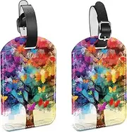 [KQNZT] Luggage Tags for Suitcases, 2 Pcs Personalized Luggage Tags for Suitcases, Leather Luggage Tag, Travel Tags, Baggage Tag, Colored Tree Butterfly Art Abstract