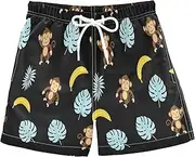 [RPLIFE] Swim Boy Shorts, Anti-Chafe Swim Trunks Boys 2 T, Cute Cartoon Monkeys Black
