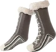 [Generic] Cashmere Slipper Socks | Ultra-thick Cashmere Slipper Home Socks | Non Slip Thermal Lining Warm Home Grippers - Christmas Slipper Socks For Women And Men, Gray, 8 UK