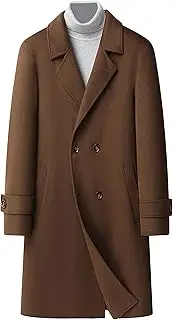 [Qolkmuiy-GJ] Men's Double Breasted Slim Fit Winter Overcoat Long Business Cashmere Jacket Long Sleeve Tops Wool Blend Coat