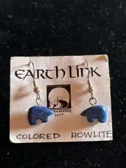 Blue Dyed Howlite Polar Bear Pierced Earrings NWT