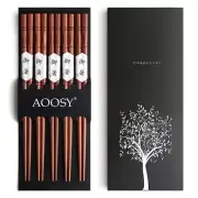 5-Pair Reusable Natural Wooden Chopsticks, Hand-Carved Rosewood Chop Sticks G...