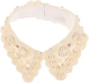 [DEARMAMY] Shirt Fake Collar Ruffle Neck Collar Necklaces Choker Necklace Pearl Necklace Faux Collars Pearl Collar Top False Collar for Women Detachable Collar Insert White Polyester