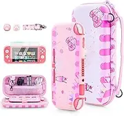 FUNDIARY Pink Carrying Case Compatible with Nintendo Switch Lite, Cute for Pink Bunny Accrssories Kit for Switch Console with Protective Shell, HD Screen Protector, Shoulder Strap & 2 Thumb Caps