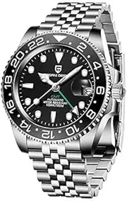 [Danmus] Top Brand Mechanical Watches For Mens 40mm GMT Automatic Mens Mechanical Watches Stainless Steel Waterproof Sapphire Glass Luminous Wristwatch for Men Ceramic Bezel PD-1662 (BLACK)