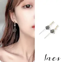 在飛比找momo購物網優惠-【INES】韓國設計S925銀針優雅氣質復古幾何拼接長款耳環