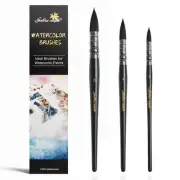 Watercolor Brush Set - Sizes 2,4,6 - Round Quill Fine Tip Mop Brushes, Soft S...