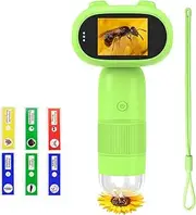 Microscope for Kids, Portable 1000X Slides Digital Microscope with 2" Screen, HD Camera 1080P Video, Pocket Coin Magnifying Glass with Light, Mini Handheld Magnifier for Trichome