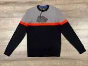 Ted Baker Sweater Mens Size 2 Pushit Slim fit Colorblock Stripe Crewneck in Navy