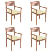 Garden Chairs 4 pcs with Cream White Cushions Solid Teak Wood vidaXL