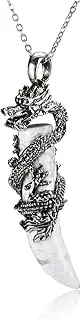 [Jovivi] Crystal Dragon Necklace for Men Women Dragon Wrapped Healing Stone Pendant Necklace Retro Cool Mens Crystal Necklaces Natural Gemstone Quartz Spiritual Jewelry