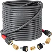 [YAMATIC] Super Flexible Pressure Washer Hose 50FT X 1/4", Kink Resistant 3200 PSI Heavy Duty Power Washer Extension Replacement Hose with M22-14mm x 3/8" Quick Connect Kit for Gas & Electric, Grey