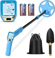 Metal Detector for Kids, Waterproof Beach Metal Detector with 6.5’’ Search Coil, Adjustable 24.5”-33.5” Kids Metal Detector with LCD Display, Lightweight Gold Detector for Treasure Hunting (Blue)